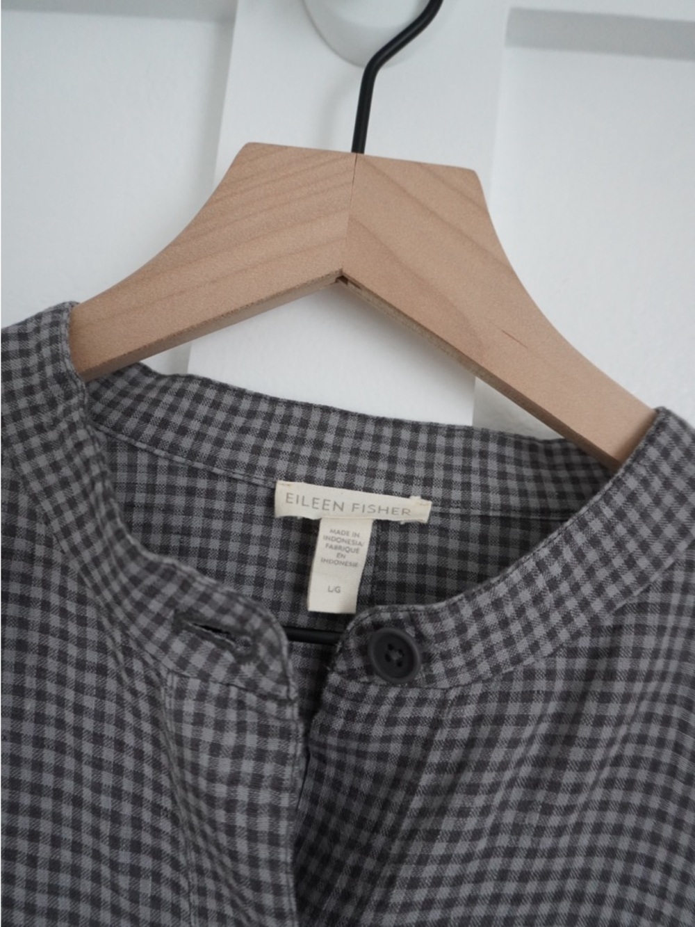 Eileen Fisher Linen Gingham Mandarin Collar Jacket - Picture 3 of 4